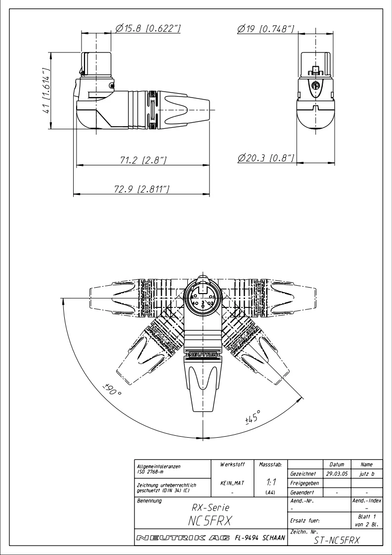 Neutrik NC5FRX 5-Pin Female Right Angle XLR Cable Jack W/Nickel Shell/Contacts 4 Neutrik NC5FRX 5-Pin Female Right Angle XLR Cable Jack W/Nickel Shell/Contacts - Image 2