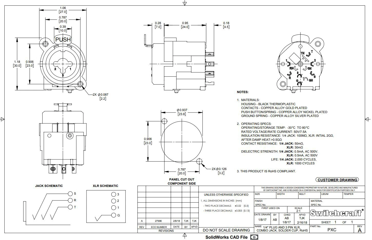 Switchcraft PXC 1/4 Inch XLR Combo Jack Connector With Solder Lugs 4 Switchcraft PXC 1/4 Inch XLR Combo Jack Connector With Solder Lugs - Image 2